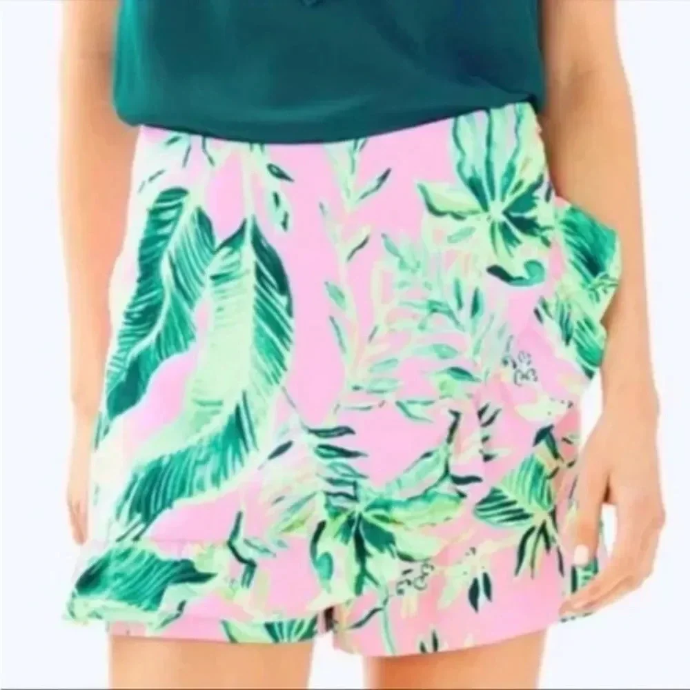Lilly Pulitzer Pink and Green Leaf Print Skort - Picture 2 of 5